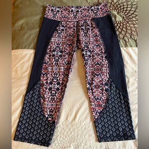 Athleta Navy, Coral and White Multi-Print Capris